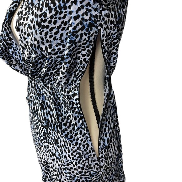 & Other Stories Shirt Dress Midi Blue Animal Print Long Sleeve Side Zip Belted - Picture 10 of 12